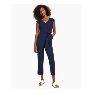 NWT BAR III DRESSES Womens Navy Self Tie Waist Scuba Straight leg Jumpsuit S
